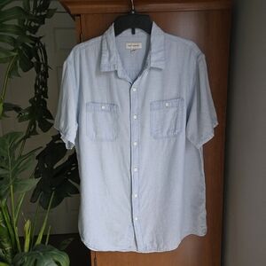 Men's Casual Linen Blend Light Blue Button-Down Shirt